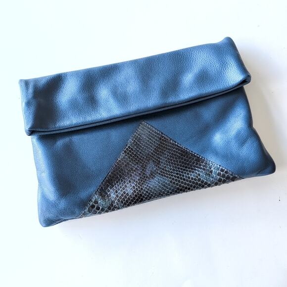 Candy Woolley Blue Leather Snakeskin Designer Clutch Bag Magnetic Closure - Picture 12 of 12
